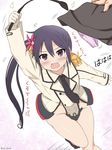  akebono_(kantai_collection) alternate_costume anger_vein bell blush bottomless bow bow_panties clothes_theft cosplay flower hair_bell hair_flower hair_ornament jingle_bell kantai_collection katori_(kantai_collection) katori_(kantai_collection)_(cosplay) long_hair necktie nijimoto_hirok open_mouth panties panties_removed pink_panties purple_eyes purple_hair shitty_admiral_(phrase) side_ponytail skirt skirt_removed solo_focus tears theft translated underwear underwear_theft uniform 