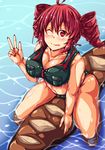  ahoge alternate_costume breasts cleavage commentary_request drill_hair highres kasane_teto large_breasts misakana nail_polish red_eyes red_hair solo swimsuit twin_drills twintails utau 