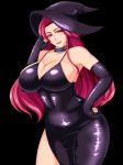  1girl breasts hat huge_breasts long_hair red_hair smile starworks wife_quest witch_hat 