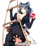  aqua_eyes areolae black_gloves black_nails breasts cleavage climbing_ladder covered_nipples daibouken!_yukeyuke_osawari_island fingerless_gloves gloves grey_hair heart large_breasts nail_polish paw_shoes pouch re-so rope_ladder shoes solo white_background 