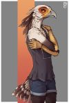  2018 5_fingers anthro avian beak bird clothed clothing digital_media_(artwork) female lolzguy simple_background solo standing 