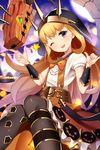  ;p bad_id bad_pixiv_id blonde_hair book boots bow bracelet cagliostro_(granblue_fantasy) cape chibi crown demon_horns dragon eyes gem granblue_fantasy halloween halloween_costume highres horns jewelry kurogoma_(haruhi3) long_hair night night_sky one_eye_closed ornament pumpkin purple_background sky smile solo star suspenders thighhighs tongue tongue_out 