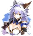 animal_ears blue_hair breasts brown_eyes cleavage erune granblue_fantasy hairband heles large_breasts long_hair minoa_(lastswallow) simple_background solo white_background 