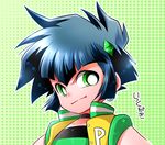  bad_id bad_pixiv_id black_hair choker gem green_eyes hair_ornament high_collar marimo_(yousei_ranbu) matsubara_kaoru polka_dot polka_dot_background powered_buttercup powerpuff_girls_z short_hair solo tomboy upper_body vest 