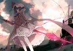  bat_wings blurry cierra_(ra-bit) cloud downscaled dress dutch_angle glowing glowing_weapon hat hat_ribbon image_sample long_sleeves md5_mismatch mob_cap pink_dress red_eyes remilia_scarlet resized ribbon sky solo spear_the_gungnir touhou twitter_sample weapon wings 