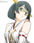  bare_shoulders detached_sleeves glasses green-framed_eyewear green_eyes green_hair hairband kantai_collection kirishima_(kantai_collection) looking_at_viewer nontraditional_miko pre3445 short_hair solo twitter_username upper_body 