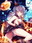  absurdres animal_ears ass blue_hair bunny_ears commentary erune ferry_(granblue_fantasy) gloves granblue_fantasy halloween hat highres long_hair mini_hat mini_top_hat panties solo striped striped_panties top_hat tranquillianusmajor underwear 