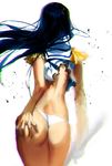  ass ass_grab black_hair chromatic_aberration colorfag colorized epaulettes from_behind grabbing_own_ass kill_la_kill kiryuuin_satsuki long_hair non-web_source panties ser323 solo torn_clothes underwear weapon wind 