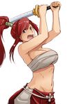  alternate_costume armpits bare_shoulders breasts cleavage erza_scarlet fairy_tail hakama high_ponytail japanese_clothes katana large_breasts midriff navel open_mouth red_hair sarashi solo stomach sword weapon whistle_frog 