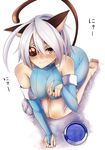  ahoge animal_ears bad_id bad_pixiv_id bare_shoulders barefoot blazblue braid breasts cat_ears eyepatch full_body highres inaba_sunimi large_breasts long_hair looking_at_viewer nu-13 paw_pose red_eyes silver_hair simple_background smile solo translation_request very_long_hair white_background 