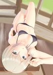  absurdres ahoge anastasia_(idolmaster) bikini blue_eyes highres idolmaster idolmaster_cinderella_girls looking_at_viewer navel parted_lips short_hair silver_hair skindentation solo swimsuit taka_(takahirokun) upside-down 