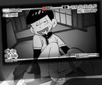  bad_id bad_twitter_id baseball_uniform camera_lens collar cuffs drooling greyscale handcuffs heart heart_in_mouth male_focus matsuno_juushimatsu monochrome naughty_face on_floor osomatsu-kun osomatsu-san recording sitting smile solo sportswear tatami timestamp viewfinder vnzl2 