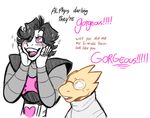  &lt;3 &lt;3_eyes alphys blush clothing dialogue duo eyewear female glasses machine male mettaton monster robot scalie simple_background smile toddnet undertale video_games white_background 