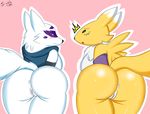  alopex anthro anus arctic_fox bent_over big_butt breasts butt canine digimon duo female fluffy_tail fox fur mammal nude pussy rear_view renamon scrabble007 simple_background teenage_mutant_ninja_turtles thick_thighs uncensored white_background white_fur yellow_fur 