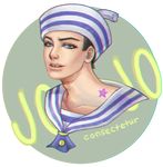  artist_name birthmark black_hair chromatic_aberration consectetur dixie_cup_hat green_eyes hat higashikata_jousuke_(jojolion) joestar_birthmark jojo_no_kimyou_na_bouken jojolion male_focus military_hat portrait sailor_collar signature solo tooth_gap 