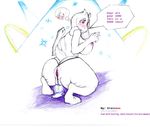  2015 anus big_breasts big_butt blush breasts butt caprine clothing crossman female fur g-string goat horn huge_butt long_ears mammal nipples nude pussy red_eyes solo toriel traditional_media_(artwork) undertale underwear video_games white_fur 