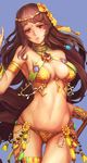  breasts brown_hair cleavage jewelry large_breasts long_hair looking_at_viewer official_art original red_eyes senteiou shi_kong_zhan_ji solo thigh_gap 