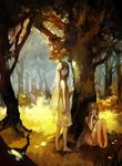  barefoot brown_hair detailed_background duo fairy female forest hair insect_wings long_ears long_hair looking_at_viewer mammal nature not_furry outside pointy_ears tree unknown_artist wings young 