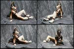  anthro canine claytail dog figurine harness husky leather male mammal penis real red_eyes sculpture_(artwork) sheath sitting traditional_media_(artwork) 
