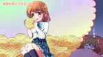  blush bread dreaming food girlfriend_(kari) highres komatsu_tsumako melon_bread shiina_kokomi short_hair sleeping translation_request 