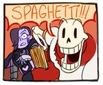  bone clothing dialogue duo food machine makeup male mettaton ojiisanholic papyrus pasta robot skeleton smile spaghetti undertale video_games 