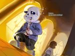  23_(23ciyuan) androgynous blood blood_from_mouth commentary_request disintegration dying english fading frisk_(undertale) injury knife monster_boy open_mouth sans skeleton slippers spoilers undertale 