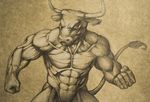  abs absurd_res angry anthro biceps big_muscles bovine dakzper detailed fist fur hi_res horn male mammal minotaur monochrome muscular navel no_pupils nude pecs pencil pose simple_background solo standing tail_tuft traditional_media_(artwork) tuft vein white_background 