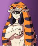  breast_hold breasts brian_libunao commentary covering covering_breasts english_commentary fingernails indivisible large_breasts long_fingernails nail_polish nude razmi_(indivisible) sharp_fingernails solo tiger_pelt 