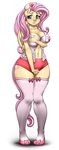  2015 anthro anthrofied big_breasts blush breasts clothed clothing cutie_mark equine female fluttershy_(mlp) friendship_is_magic hair hat legwear long_hair mammal my_little_pony navel nurse_hat pegasus pia-sama pink_hair simple_background solo standing suggestive thigh_highs white_background wings yellow_skin 