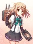  blonde_hair double_bun green_eyes gun kantai_collection long_hair michishio_(kantai_collection) rizuriri school_uniform solo suspenders twintails weapon 