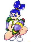  1boy artist_name blue_eyes blue_hair inkling looking_at_viewer male nintendo pointy_ears shoes sneakers solo splatoon thick_thighs unknown_artist video_games yellow_kirby 