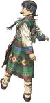  ainu ainu_clothes black_hair bracelet dress earrings full_body green_eyes headband jewelry long_sleeves looking_at_viewer looking_back necklace official_art robe short_hair simple_background solo valkyrie_profile walking white_background yoshinari_kou yoshinari_you yumei_(valkyrie_profile) 