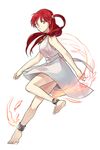  ankle_cuffs anklet bad_feet bare_legs barefoot dress feet fire jewelry magi_the_labyrinth_of_magic morgiana necklace one_side_up red_eyes red_hair ripan solo white_dress 