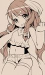  animal_ears azuki_akizuki furry long_hair monochrome original simple_background smile solo tail yuneri_(azuki_akizuki) 