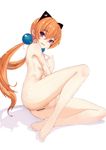  absurdres alisa_southerncross animal_ears ass bar_censor barefoot beads between_legs breasts cat_ears censored fake_animal_ears full_body ganida_boushoku hair_beads hair_ornament hairband hand_between_legs highres keroro_gunsou long_hair nude open_mouth orange_hair partially_visible_vulva pink_eyes pointing pointing_at_self sideboob simple_background sitting small_breasts solo twintails very_long_hair wavy_mouth white_background 