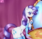  2015 anthro anthrofied areola blue_eyes blush breasts clothing cutie_mark equine eyeshadow female flame-lonewolf friendship_is_magic hair half-closed_eyes hi_res horn inside legwear long_hair looking_at_viewer makeup mammal my_little_pony nipples purple_hair rarity_(mlp) smile solo thigh_highs unicorn 