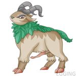  2015 animal_genitalia balls caprine egging_(artist) erection feral frown fur goat gogoat hooves horn leaves male mammal nintendo penis pok&eacute;mon red_eyes simple_background solo video_games 