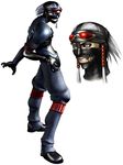  black_gloves clenched_teeth face gloves goggles goggles_on_head grey_eyes looking_at_viewer male_focus mask mugetsu_(the_bouncer) ninja nomura_tetsuya official_art pose silver_hair simple_background solo spiked_hair standing teeth the_bouncer uniform white_background 
