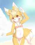  animal_ears blush borrowed_character commentary_request flat_chest furry highres kida_kuro_mu original smile solo swimsuit tail 