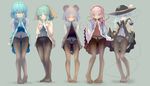  animal_ears arms_behind_back blue_eyes blue_hair brown_legwear capelet crotch_seam green_background green_eyes green_hair grey_hair hairband hat heart heart_of_string heterochromia ishikkoro kasodani_kyouko komeiji_koishi komeiji_satori long_sleeves looking_at_viewer mouse_ears mouse_tail mouth_hold multiple_girls nazrin panties panties_under_pantyhose pantyhose pink_hair red_eyes see-through shirt short_hair simple_background skirt skirt_lift skirt_set tail tatara_kogasa thighband_pantyhose third_eye touhou umbrella underwear vest 