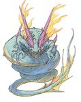  breath_of_fire claws concept_art dragon fire full_body looking_at_viewer no_humans official_art simple_background solo white_background yoshikawa_tatsuya 