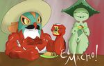 cacturne datbritishmexican facial_hair female food hat hawlucha male muscular mustache nintendo pok&eacute;mon sombrero taco video_games 
