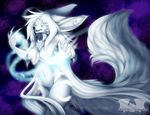  2015 anthro banshee birthday blue_fur breasts canine chest_tuft elemental female fox frost fur ghost ghostly gift glowing glowing_eyes hair ice icebanshee invalid_tag long_hair long_tail looking_at_viewer magic mammal nightfrost nude open_mouth simple_background smile solo spirit temrin tuft white_hair 