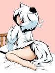  animal_ears ass bad_id bad_pixiv_id bottomless censored hat inubashiri_momiji inunoko. pussy red_eyes short_hair solo tail tokin_hat touhou wolf_ears 