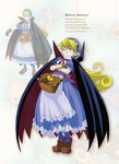  ;) artbook blonde_hair blue_dress blue_hat brown_footwear cape concept_art crossed_arms dress fangs full_body goggles goggles_on_head hat marivel_armitage official_art ogura_hiromasa one_eye_closed pink_eyes pointy_ears puffy_short_sleeves puffy_sleeves red_ribbon ribbon sash shoes short_sleeves smile tiptoes vampire wild_arms wild_arms_2 