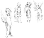  artbook breath_of_fire breath_of_fire_v concept_art dress feathers greyscale hair_over_one_eye jewelry monochrome neck_ring nina_(breath_of_fire_v) official_art short_hair sketch solo white_background 