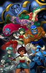  5boys ajna_(indivisible) alpha_gamboa annie_(skullgirls) armor axe battle_chasers beads belt belt_pouch bike_shorts black_eyes blouse boots bracelet braid bridal_gauntlets brown_hair calibretto cape commentary curses'n'chaos dark_skin dated dinosaur dinosaur_boy dress eyepatch flower full_armor green_dress green_eyes green_hair green_skin grin guacamelee! hair_flower hair_ornament hand_on_hip helmet highres holding horned_helmet hyper_light_drifter indivisible jacket jewelry juan_(guacamelee) knee_boots lab_zero_games lea_(curses'n'chaos) long_sleeves looking_at_viewer monster_boy multiple_boys multiple_girls pouch sash scar short_hair short_shorts shorts shorts_under_skirt shovel_knight shovel_knight_(character) signature skateboard skirt skullgirls smile standing star stuffed_animal stuffed_bunny stuffed_toy sunglasses super_time_force_ultra the_drifter thigh_boots thighhighs twin_braids tyrannosaurus_rex weapon wrestling_mask wrestling_outfit yellow_eyes zackasaurus 