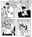  anthro avielsusej black_and_white canine cloak clothing collar comic couple crying dialogue dog dog_treat dogamy dogaressa doggo english_text facial_hair female group humor male mammal monochrome mustache open_mouth petting speech_bubble spiked_collar sweat tears text undertale video_games yelling 