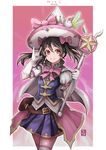  :3 artist_name bag belt blue_skirt border bow bowtie brown_hair bunny character_name earrings elbow_gloves gloves hat hat_bow hat_feather hiroki_(hirokiart) holding jewelry long_hair looking_at_viewer love_live! love_live!_school_idol_project mage pleated_skirt puffy_short_sleeves puffy_sleeves red_eyes short_sleeves skirt smile solo standing thighhighs two_side_up wand white_border white_gloves white_legwear witch_hat yazawa_nico zettai_ryouiki 