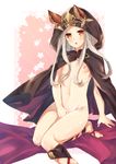  animal_ears arm_support bad_id bad_pixiv_id cat_ears cloak covering covering_crotch cross-laced_footwear ears_through_headwear eno_yukimi flat_chest granblue_fantasy groin highres hood hooded_cloak long_hair looking_at_viewer naked_cloak navel nipples nude open_mouth red_eyes scathacha_(granblue_fantasy) silver_hair sitting solo star starry_background thighs 